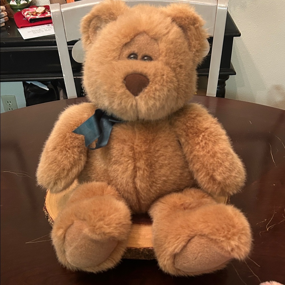 Mary Myers Plush Brown Teddy Bear with Green Bow Stuffed‎ Animal 16in